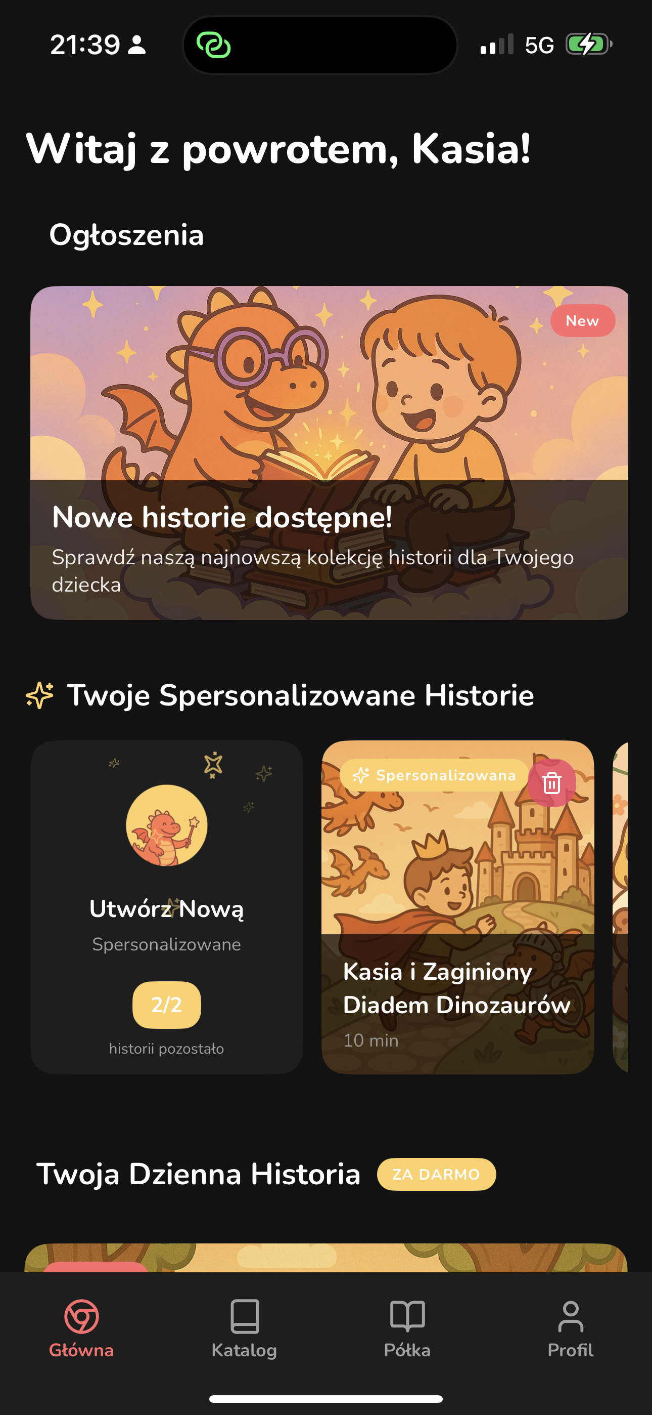 Taily — ekran główny